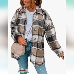 Plaid Jacket Prettygarden in Brown, Black, and White size L